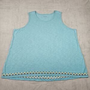 Canyon Retreat Tank Top Womens 3X Blue Round Neck Lightweight Embroidery Hem